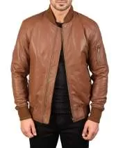 Men's Light Bomber Leather Jacket - 100% Lambskin